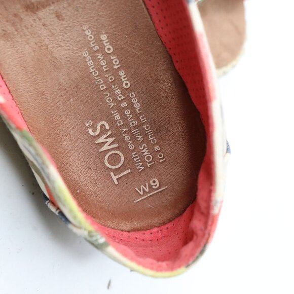 TOMS Alpargata Open Toe Shoes Tangerine Watercolor Floral Canvas Espadrille - Picture 5 of 10